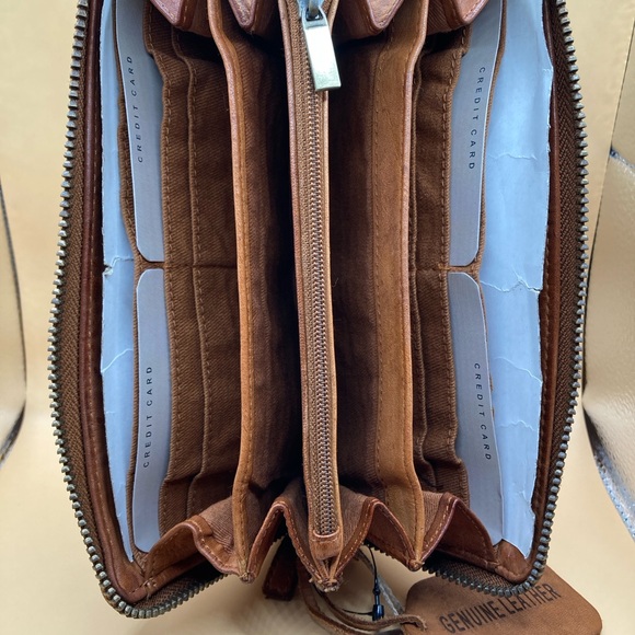 Handcrafted Leather Zip Around Wallet NWT - Made in India - Picture 4 of 6